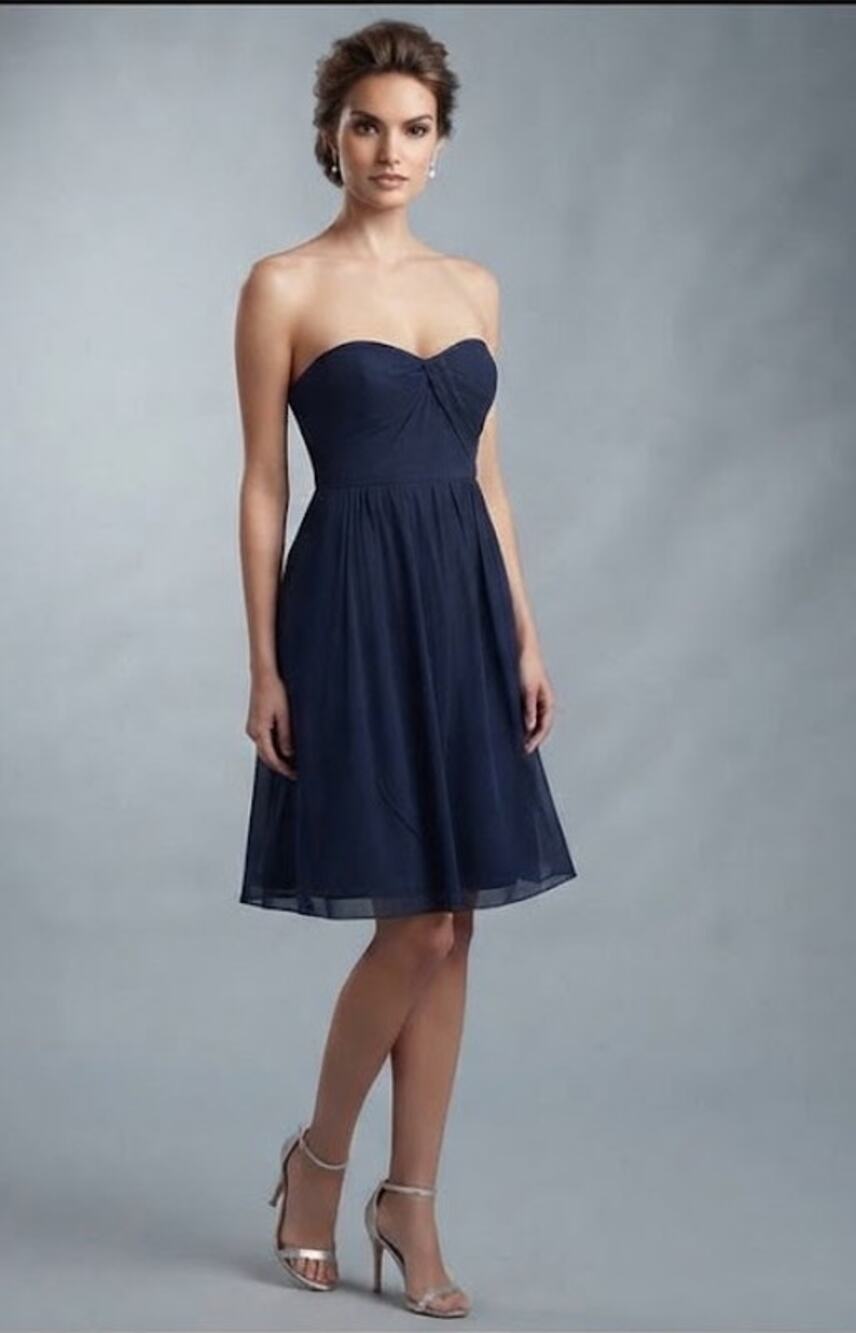 Jenny Yoo Navy Blue Chiffon Strapless Sweetheart Cocktail Party Dress Size 2
